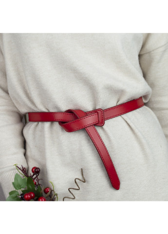 Ремень-узел женский кожаный без пряжки красный -K20 (2 см) KB (253187101)