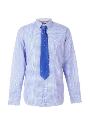 Светло-синяя классическая рубашка в клетку Pierre Cardin
