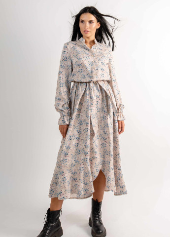 Бежевое кэжуал сукня флорет пл 2420 беж принт Ри Мари однотонное