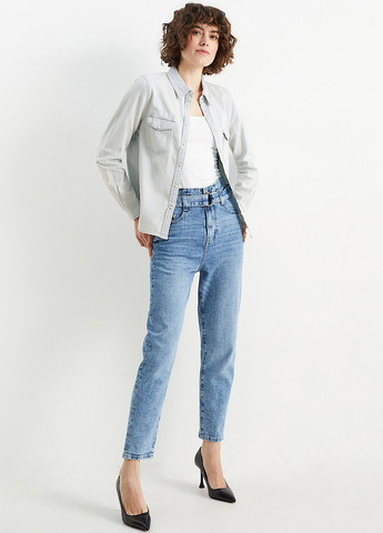 Светло-голубой джинсовая, кэжуал рубашка однотонная C&A