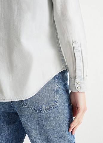 Светло-голубой джинсовая, кэжуал рубашка однотонная C&A