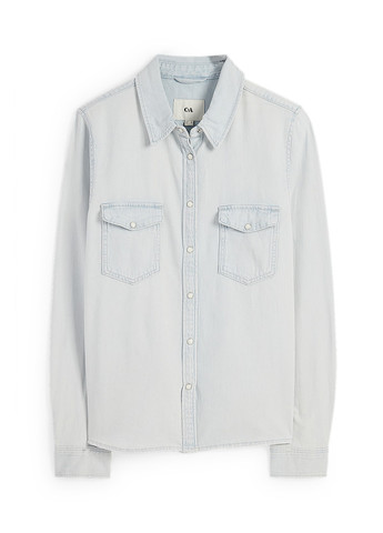 Светло-голубой джинсовая, кэжуал рубашка однотонная C&A
