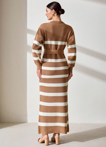 Світло-коричнева кежуал сукня сукня светр SHEIN в смужку