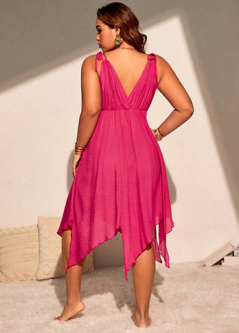 Фуксинова (кольору Фукія) пляжна сукня з спідницею-сонце, в стилі армпір SHEIN однотонна