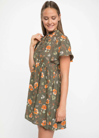 Оливковое (хаки) кэжуал женское летнее шифоновое платье колокол, клеш Nobrend с цветочным принтом