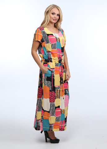 Комбинированное кэжуал платье Алеся с абстрактным узором