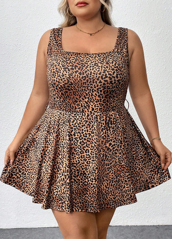 Комбинезон SHEIN комбинезон-шорты леопардовый коричневый кэжуал полиэстер