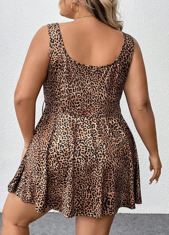 Комбинезон SHEIN комбинезон-шорты леопардовый коричневый кэжуал полиэстер