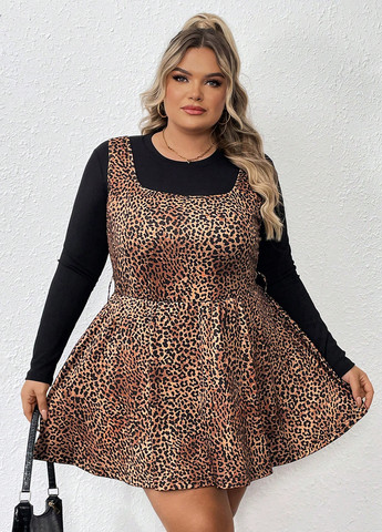 Комбинезон SHEIN комбинезон-шорты леопардовый коричневый кэжуал полиэстер