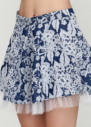 Синяя кэжуал с рисунком юбка Fervente а-силуэта (трапеция)