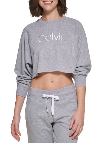 Свитшот Calvin Klein - Прямой крой меланж серый повседневный хлопок, трикотаж - (256628325)