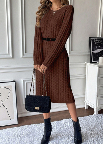 Коричнева кежуал сукня сукня светр SHEIN однотонна