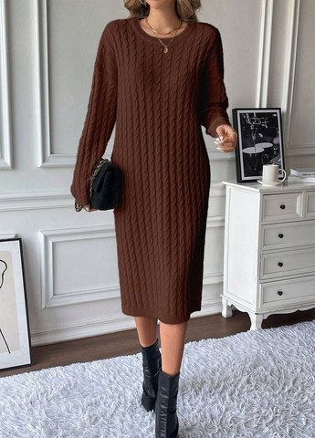 Коричнева кежуал сукня сукня светр SHEIN однотонна