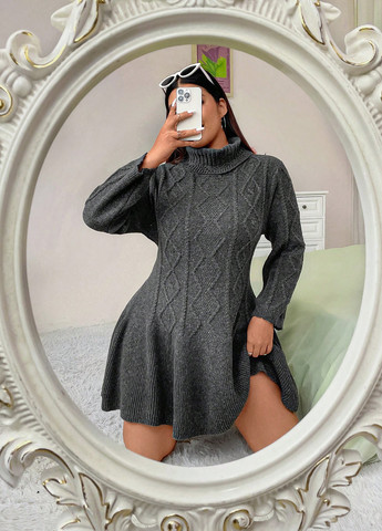 Темно-серое кэжуал платье клеш, платье-свитер SHEIN однотонное