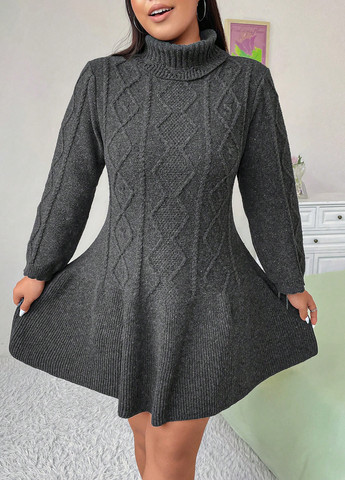 Темно-серое кэжуал платье клеш, платье-свитер SHEIN однотонное
