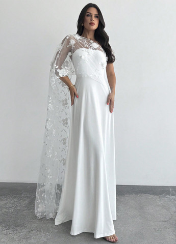 Белое праздничный, вечернее платье а-силуэт, бандо SHEIN однотонное