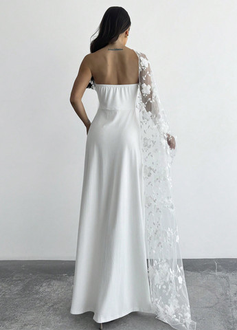 Белое праздничный, вечернее платье а-силуэт, бандо SHEIN однотонное