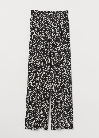 Штани H&M прямі леопардові чорно-білі кежуали віскоза, трикотаж