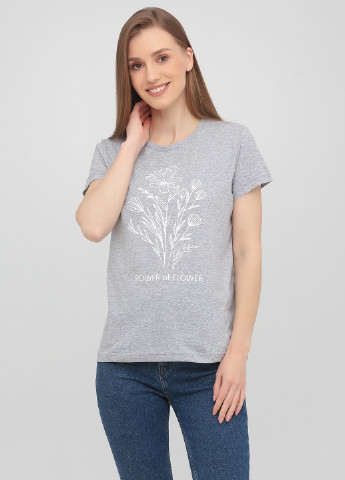 Серая летняя футболка базовая, power of flower KASTA design