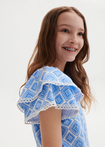 Голубая с геометрическим узором блузка Reserved летняя