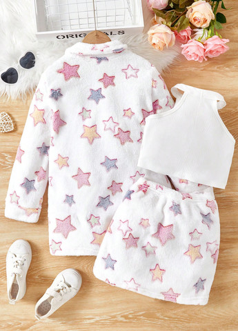 Белый демисезонный костюм (куртка-рубашка, топ, юбка) юбочный, тройка SHEIN