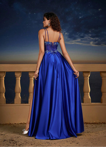 Синее вечернее платье в стиле ампир SHEIN однотонное