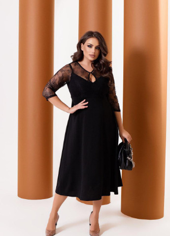 Черное стильное женское платье а-силуэта черный р.48/50 376212 New Trend
