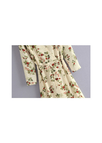 Бежева кежуал плаття жіночe максі beautiful rose Berni Fashion з квітковим принтом