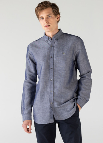 Серо-синяя классическая, кэжуал рубашка меланж Lacoste