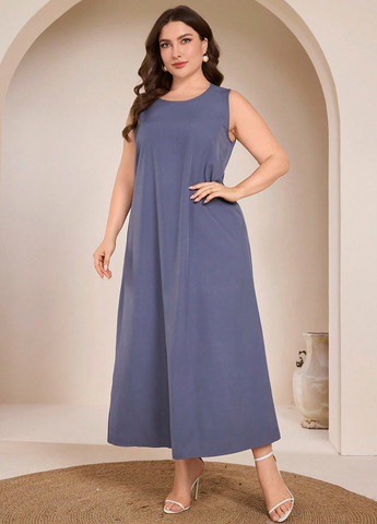 Сіро-синій літній комплект (сукня, накидка) SHEIN