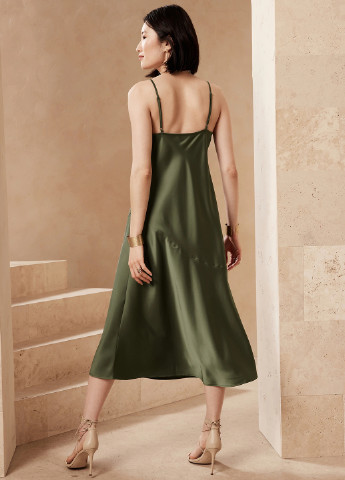 Темно-зеленое кэжуал платье платье-комбинация Banana Republic однотонное