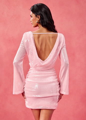 Светло-розовое коктейльное платье с открытой спиной SHEIN однотонное