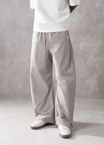 Бежевые кэжуал демисезонные палаццо брюки SHEIN