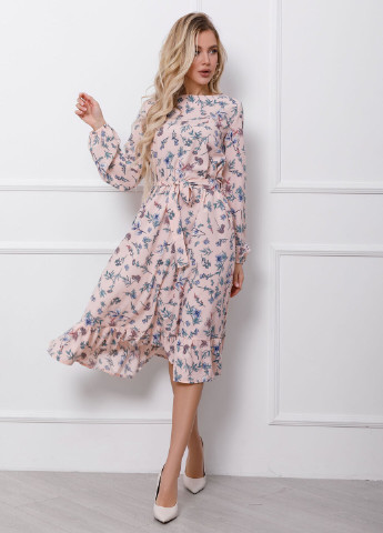 Розовое деловое платья ISSA PLUS с цветочным принтом