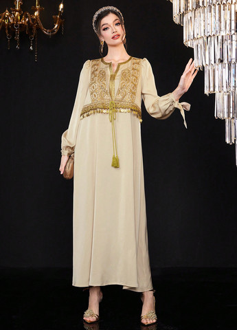 Бежева святковий сукня а-силует SHEIN однотонна