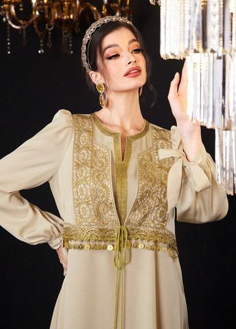 Бежева святковий сукня а-силует SHEIN однотонна