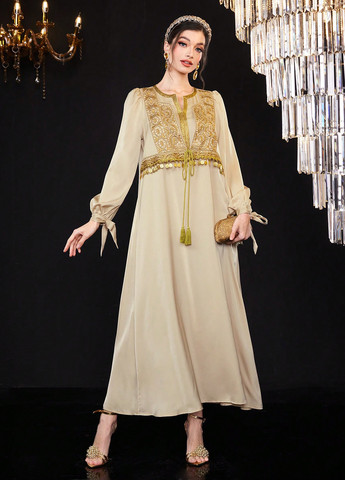 Бежева святковий сукня а-силует SHEIN однотонна