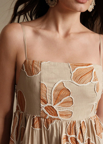 Бежева вечірня, кежуал сукня з спідницею-сонце, в стилі армпір, з відкритою спиною SHEIN з квітковим принтом