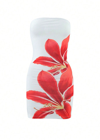 Світло-блакитна коктейльна, пляжна, кежуал сукня а-силует SHEIN з квітковим принтом