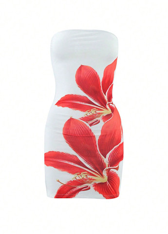 Світло-блакитна коктейльна, пляжна, кежуал сукня а-силует SHEIN з квітковим принтом