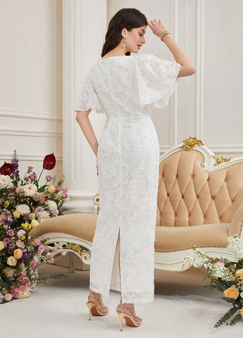 Айвори праздничный, вечернее платье футляр SHEIN однотонное