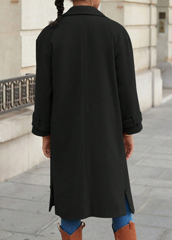 Темно-серое демисезонное Пальто двубортное SHEIN