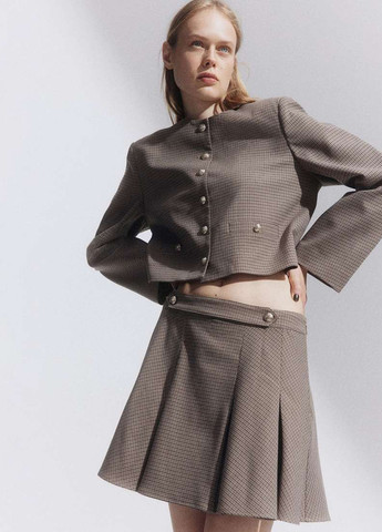 Коричневая кэжуал с узором гусиная лапка юбка H&M клешированная