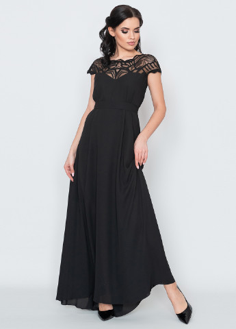 Чорна вечірня сукня а-силует Seam з абстрактним візерунком