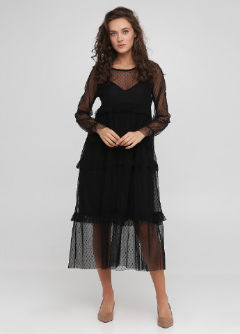Чорна вечірня сукня в стилі армпір, кльош Made in Italy в горошок
