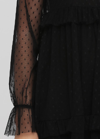 Черное вечернее платье в стиле ампир, клеш Made in Italy в горошек