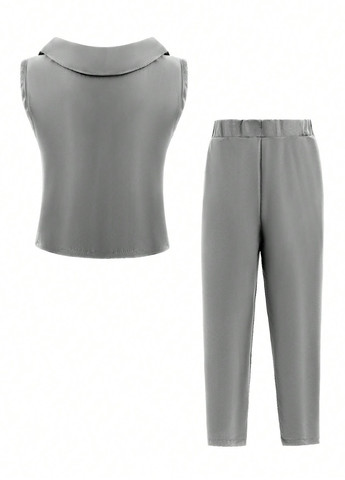 Сірий демісезонний костюм (жилет, штани) брючний SHEIN