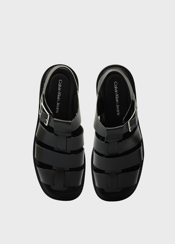 Черные босоножки Calvin Klein Jeans с ремешком с тиснением, с логотипом