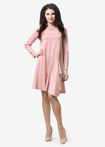 Светло-розовое кэжуал платье а-силуэт FEM однотонное