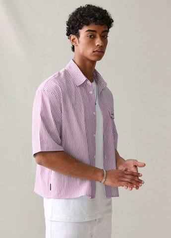 Розовая кэжуал рубашка в полоску SHEIN